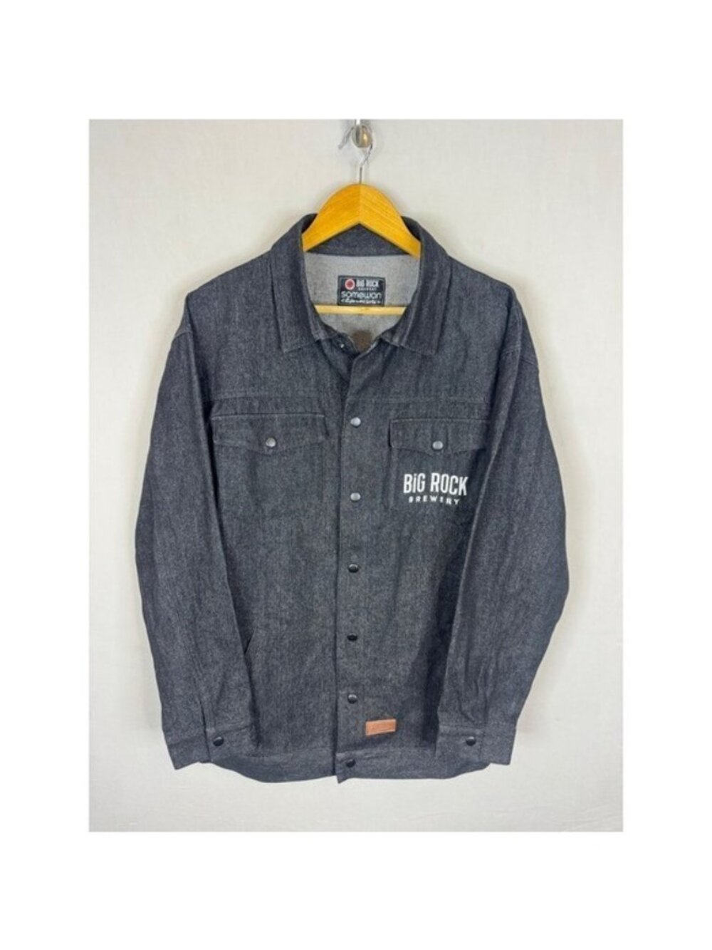 Somewon Big Rock Brewery Mens Grey Denim Snap Front Shirt Jacket Size M